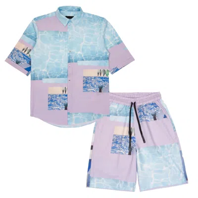 Mysimplicated Women's Blue / Pink / Purple Short Sleeve Shirt And Bermuda Set With Water Design - Recycled Fabric In Blue/pink/purple