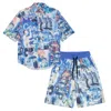 Mysimplicated Women's Blue Short Sleeve Shirt And Bermuda Set In Graffiti Design - Recycled Fabric W In Blue