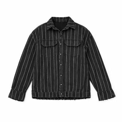 Mysimplicated Women's Grey / Black Broken Stripes Denim Jacket