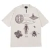Mysimplicated Women's Neutrals / Black Oversized Beige T-shirt In Ribbed Fabric - Symbols Design W In Black