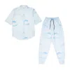 Mysimplicated Women's Short Sleeve Shirt And Trousers Set In Blue With Clouds Design - Recycled Fabric W In Blue