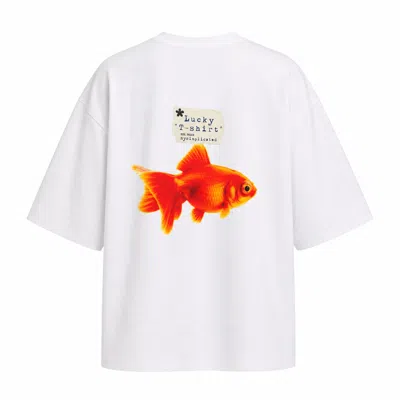 Mysimplicated Women's White / Orange Oversized Cotton White T-shirt Lucky W In White/orange