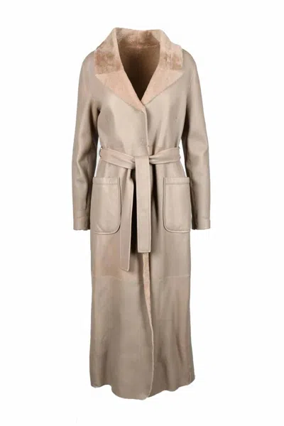 Myskin Beige Leather Coat With Tailored Design In Brown