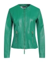 Myskin Woman Jacket Emerald Green Size 8 Leather In Green