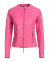 Myskin Woman Jacket Fuchsia Size 8 Leather In Pink