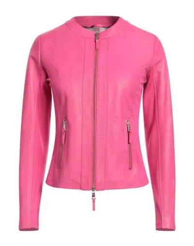 Myskin Woman Jacket Fuchsia Size 8 Leather In Pink