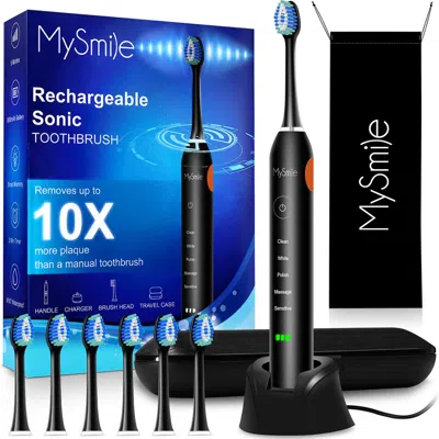 Mysmile Rechargeable Sonic Electric Toothbrush For Adults, 6 Brush Heads, 5 Modes In Black