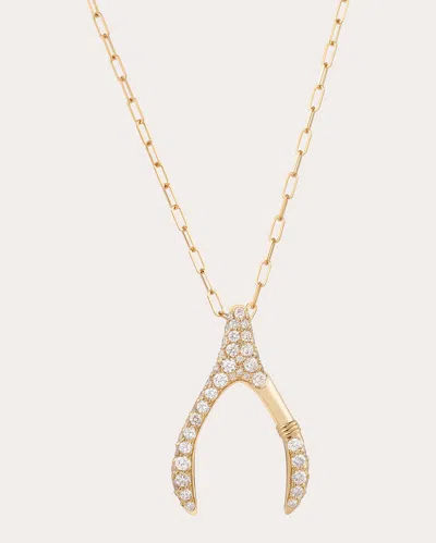 Mysteryjoy Women's Large Wishbone Pavé Pendant Necklace In Gold