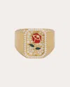 Mysteryjoy Women's Rose Antique 18k Gold Lacquer And Lab-grown Diamond Signet Ring In Gold