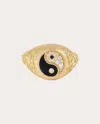 Mysteryjoy Women's Small Yin Yang 18k Gold Lacquer And Lab-grown Diamond Signet Ring In Gold