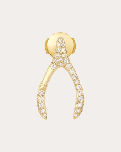 Mysteryjoy Women's Small Wishbone 18k Gold And Lab-grown Diamond Single Earring