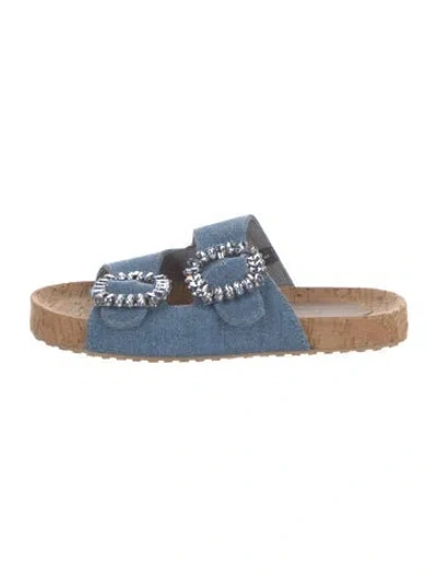 Pre-owned Mystique Canvas Colorblock Pattern Slides In Blue