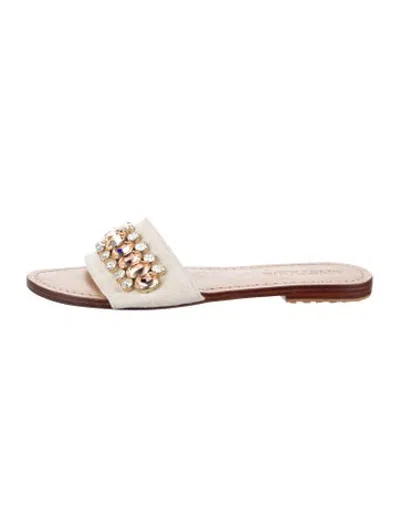 Pre-owned Mystique Canvas Crystal Embellishments Slides In White