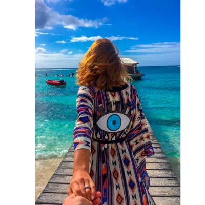 Mystique Chiffon Tunic With Black Trim In Multi