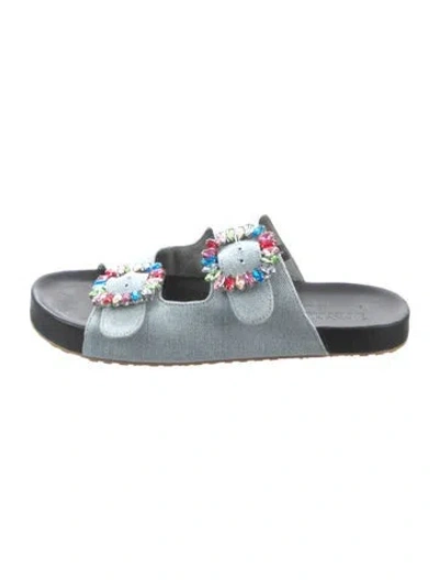 Pre-owned Mystique Denim Crystal Embellishments Slides In Blue