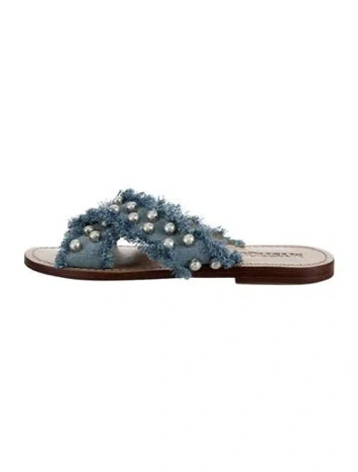 Pre-owned Mystique Denim Polka Dot Print Slides In Blue