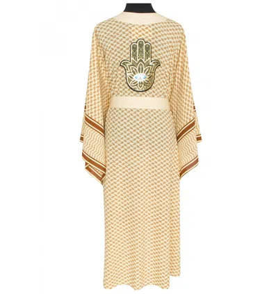 Mystique Desert Sand Long Kimono Hamsa Beige In Nude