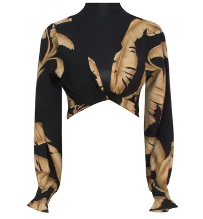 Mystique Jungle Gold Palm Crop Top Black
