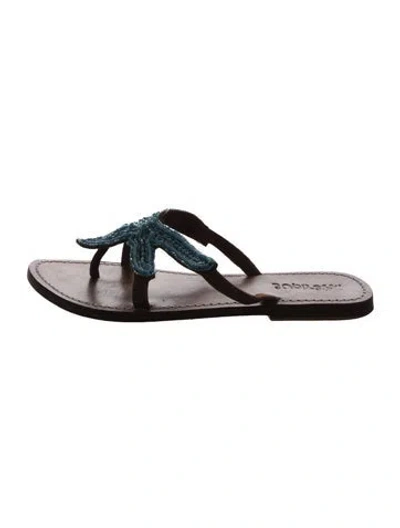 Pre-owned Mystique Leather Animal Print Flip Flops In Blue