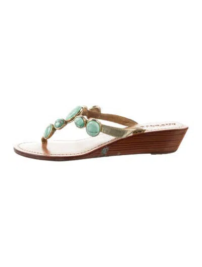 Pre-owned Mystique Leather Beaded Accents Sandals In Neutrals