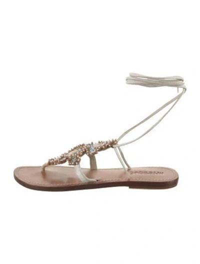 Pre-owned Mystique Leather Beaded Accents Sandals In White
