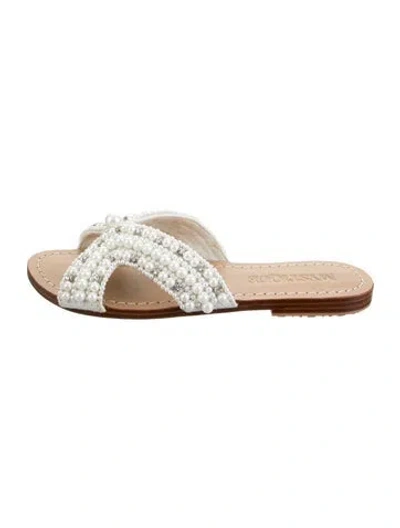 Pre-owned Mystique Leather Beaded Accents Slides In White
