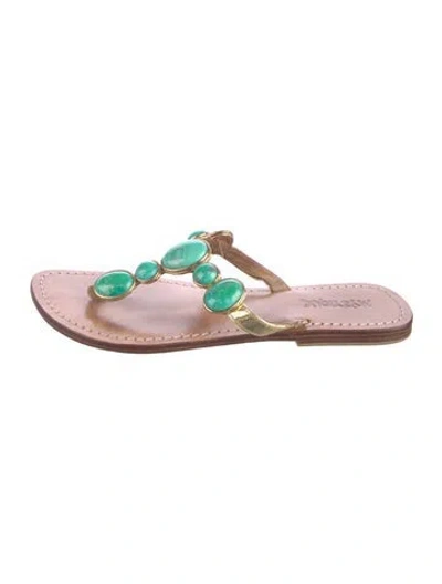 Pre-owned Mystique Leather Colorblock Pattern T-strap Sandals In Pink