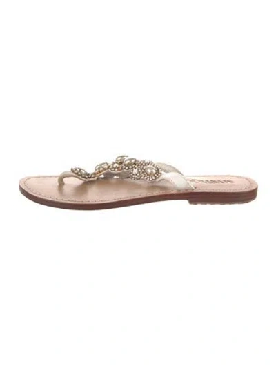 Pre-owned Mystique Leather Crystal Embellishments Flip Flops In Blue/gold