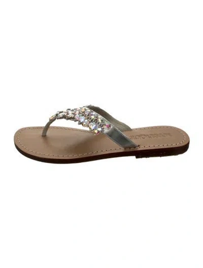 Pre-owned Mystique Leather Crystal Embellishments Flip Flops In Blue/gold/pink