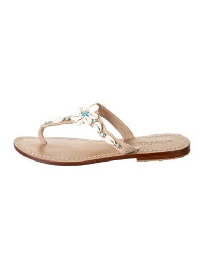 Pre-owned Mystique Leather Crystal Embellishments Flip Flops In Blue/gold/pink