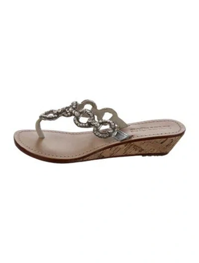 Pre-owned Mystique Leather Crystal Embellishments Flip Flops In Brown