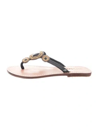 Pre-owned Mystique Leather Crystal Embellishments Flip Flops In Brown