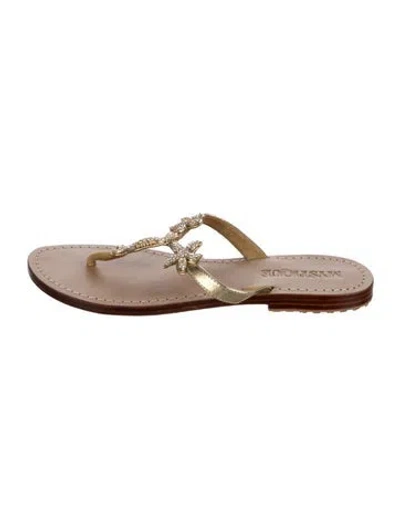 Pre-owned Mystique Leather Crystal Embellishments Flip Flops In Brown