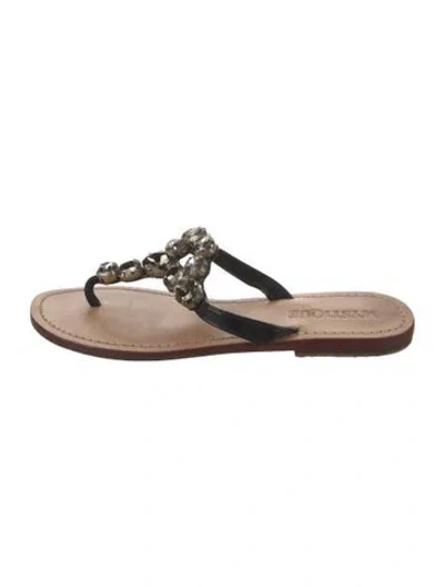 Pre-owned Mystique Leather Crystal Embellishments Flip Flops In Neutrals