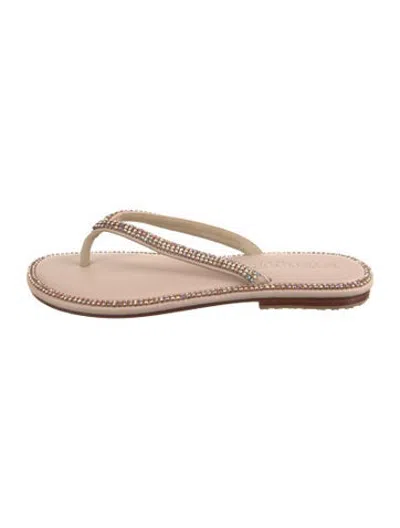 Pre-owned Mystique Leather Crystal Embellishments Flip Flops In Neutrals