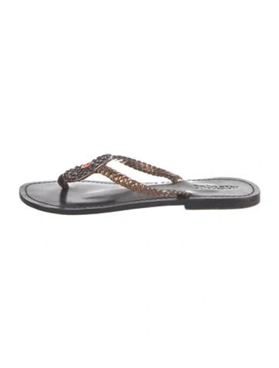 Pre-owned Mystique Leather Crystal Embellishments Flip Flops In Silver