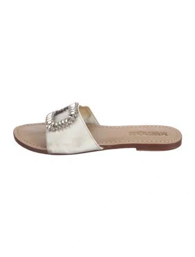 Pre-owned Mystique Leather Crystal Embellishments Mules In Neutrals