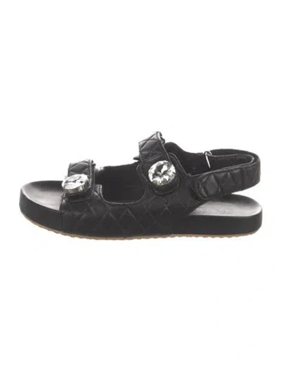 Pre-owned Mystique Leather Crystal Embellishments Sandals In Black