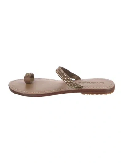 Pre-owned Mystique Leather Crystal Embellishments Sandals In Brown