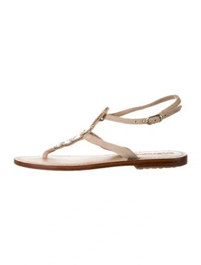 Pre-owned Mystique Leather Crystal Embellishments Sandals In Neutrals