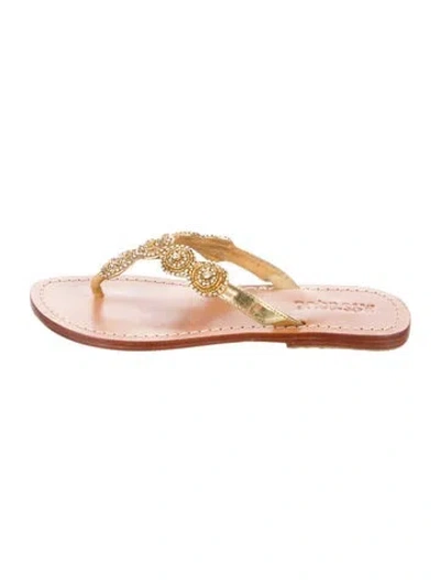 Pre-owned Mystique Leather Crystal Embellishments Slides