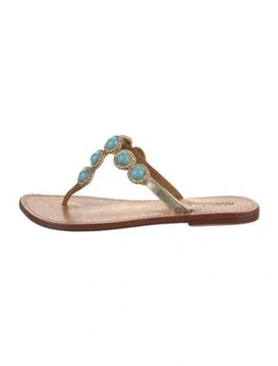 Pre-owned Mystique Leather Crystal Embellishments Slides