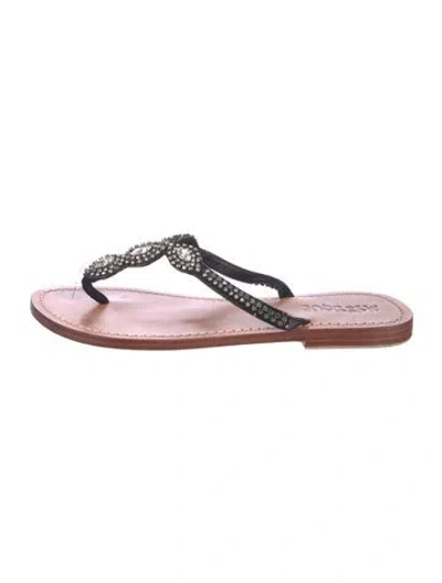 Pre-owned Mystique Leather Crystal Embellishments Slides In Black