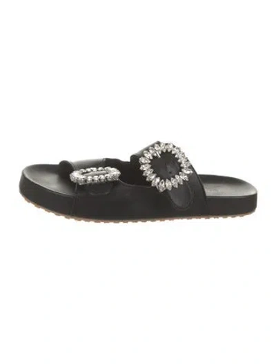 Pre-owned Mystique Leather Crystal Embellishments Slides In Black