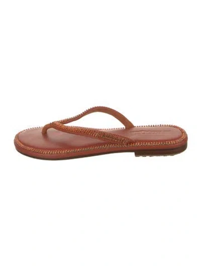 Pre-owned Mystique Leather Flip Flops In Brown/orange