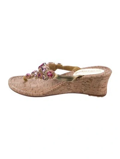 Pre-owned Mystique Leather Flip Flops In Gold