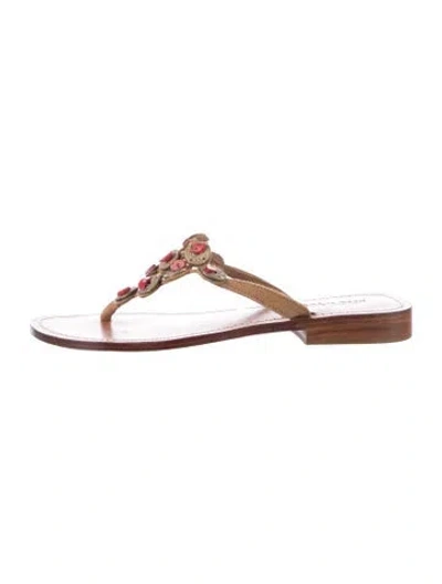 Pre-owned Mystique Leather Flip Flops In Neutrals