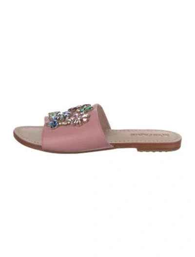 Pre-owned Mystique Leather Floral Print Slides In Pink