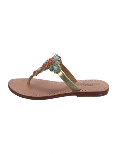 Pre-owned Mystique Leather Patterned Flip Flops In Brown