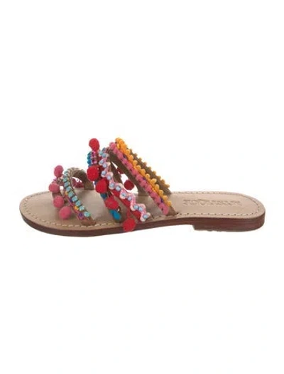 Pre-owned Mystique Leather Patterned Slides In Neutral